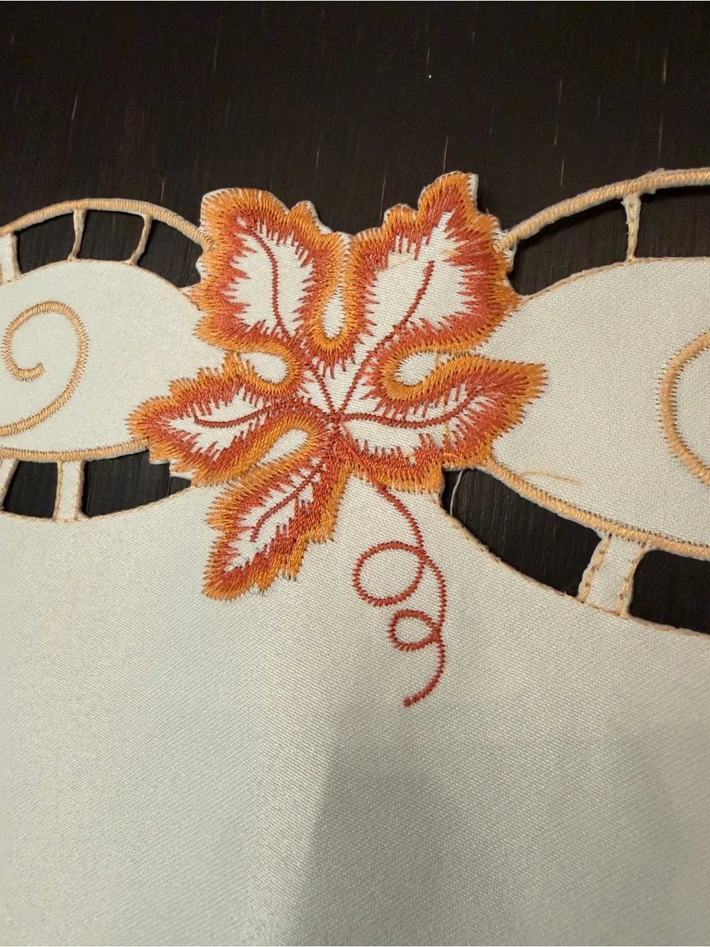 Autumn Leaf Embroidered Placemat Set/2 Cream with Orange Accents NOS